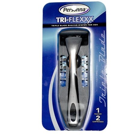PERSONNA Personna 0684134 Razor Blades  Tri-Flexxx  Triple Blade Shaving System For Men  1 Razor  2 Cartridges - Pack 684134